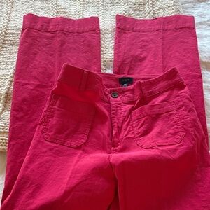 J. Crew pink red fuscia ‘The Lizzie’ high waisted wide leg cotton Trousers